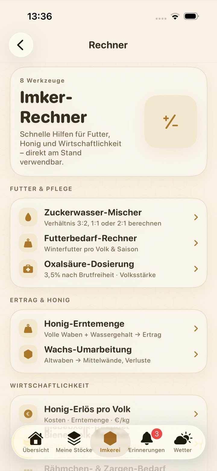 Beekeeping calculators in BeeReady
