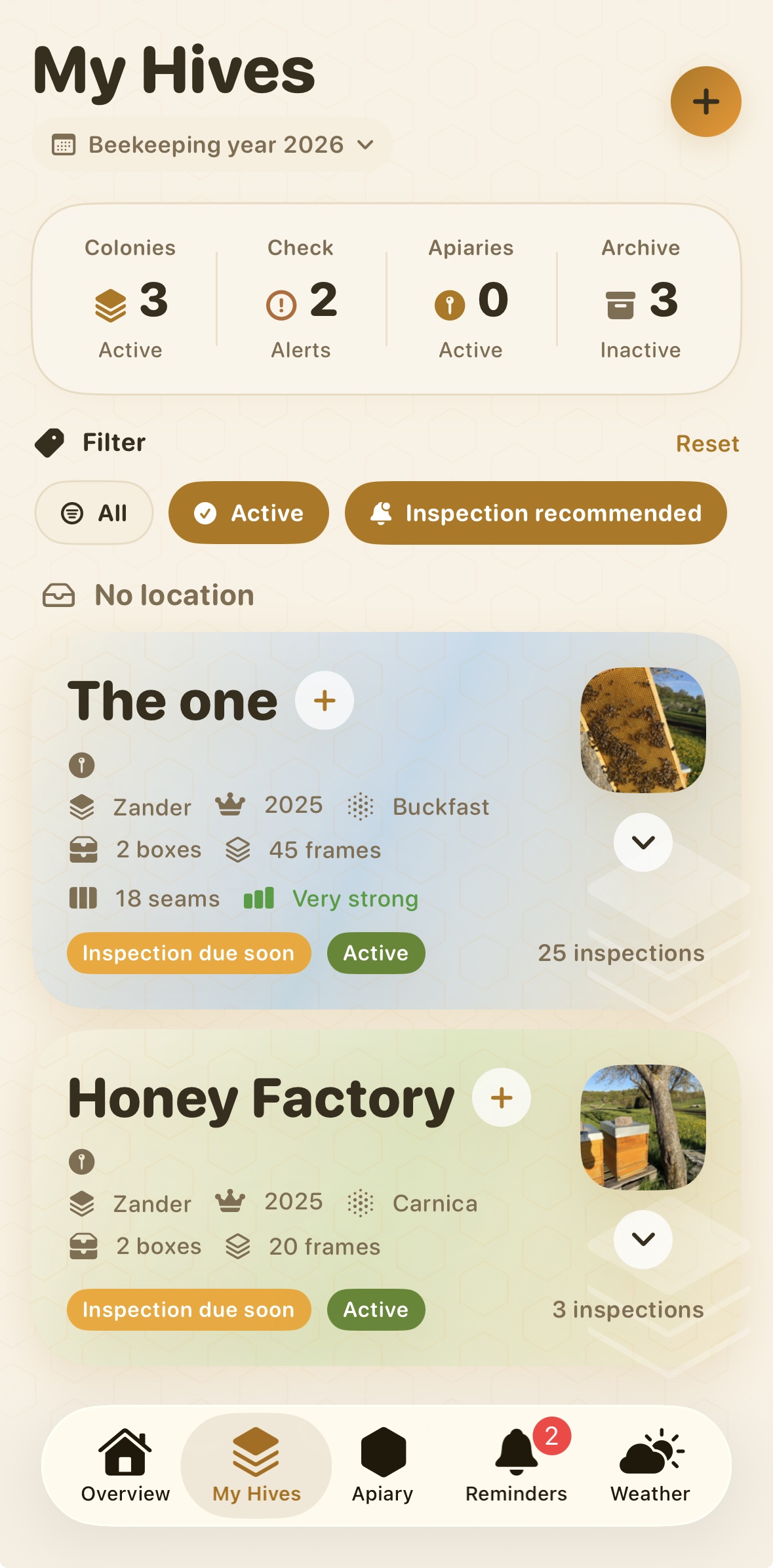 BeeReady My Hives overview