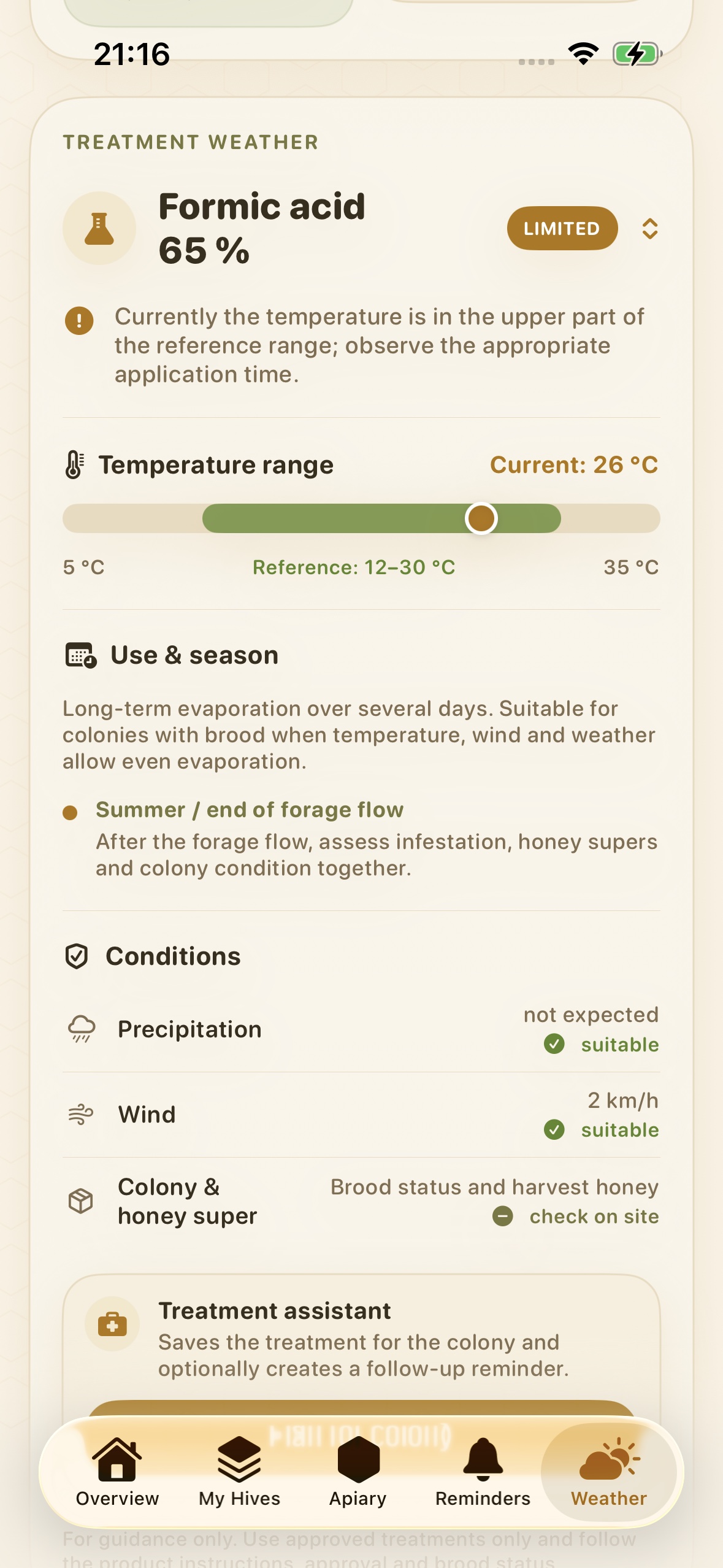 Treatment weather guidance in BeeReady